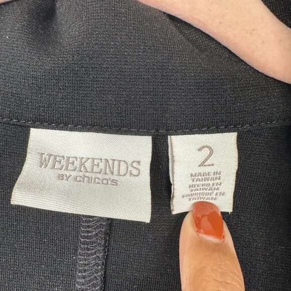 Chico's Weekends Sporty Full Zip Track Jacket Colorblock Black White 12 #BAG10 - Picture 4 of 8